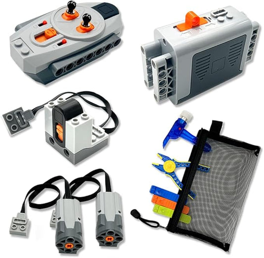 5-in-1 Motor Kit Compatible with Lego Technic：M Motor,Battery Box,2.4G Receiver,Remote Control， with Building Block Tool Kit：Brick Separator, Multi-Use Hammer, Block Pliers