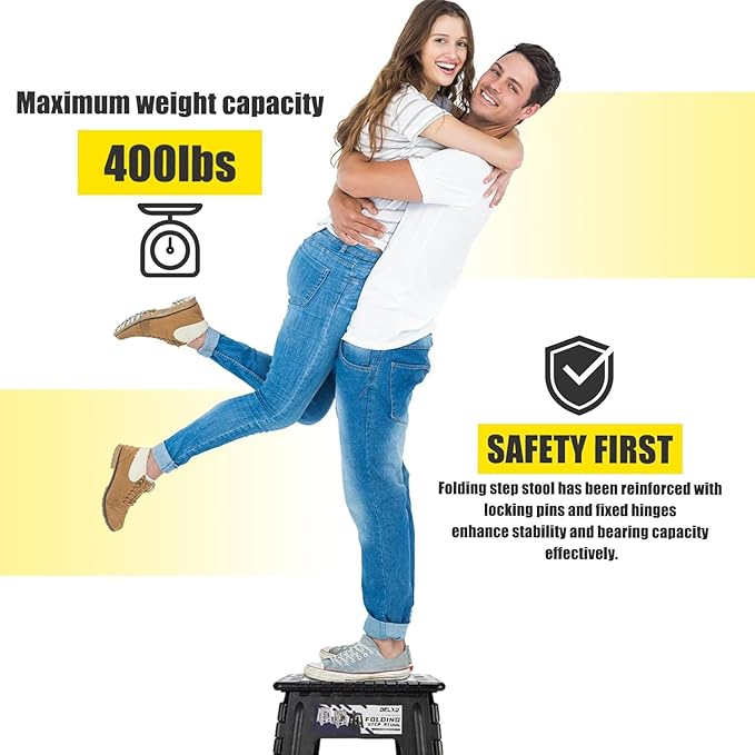 Delxo 16” Folding Step Stool in Black,1 Pack Premium Foldable Stool for Adults,Portable Collapsible Plastic Step Stool,Non Slip Folding Stools for Kitchen Bathroom Bedroom Up to 400LBS