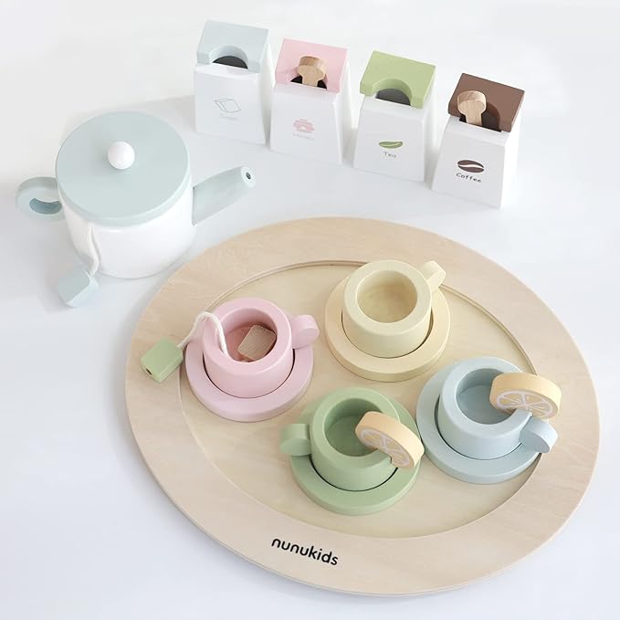 Wooden Tea Set for Little Girls Tea Party Set for Toddlers 20pcs Playset Pretend Play Tea Set Toy