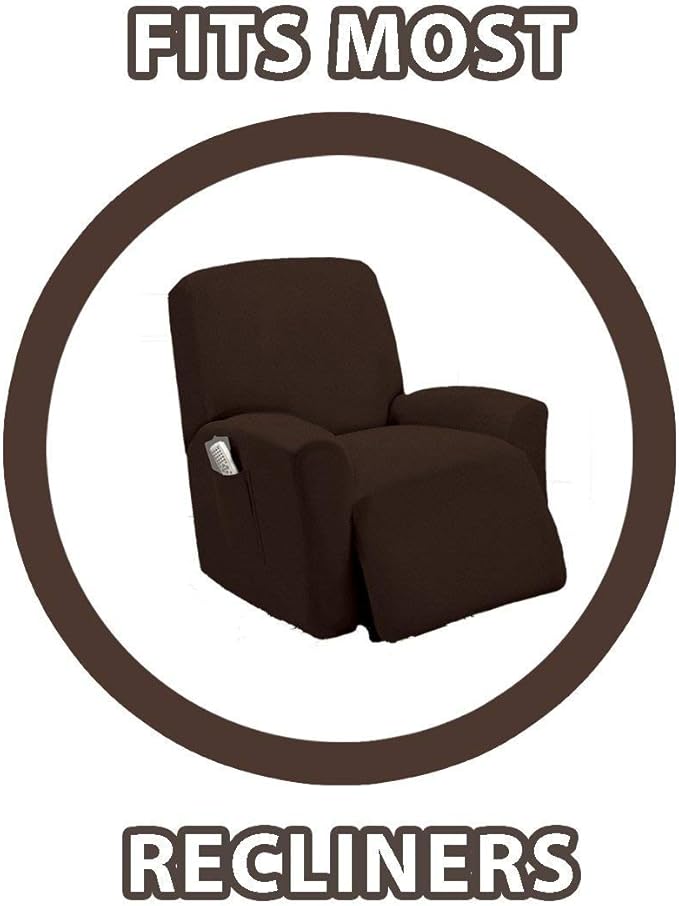 Golden linens One Piece Stretch Recliner Chair Furniture Slipcovers with Remote Pocket Fit Most Recliner Chairs (Chocolate)