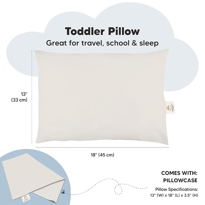 Toddler Pillow with Pillowcase - 13x18 My Little Dreamy Pillow, Organic Cotton Toddler Pillows for Sleeping, Kids Pillow, Travel Pillows, Mini Pillow, Nursery Pillow, Toddler Bed Pillow (Clay)