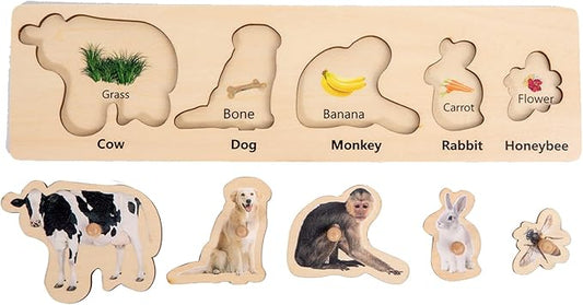 Adena Montessori AInteractive Animal Puzzle Set: Discover The World of Animals and Their Diets PuzzleToys for 2 Years Old Toddler Infant