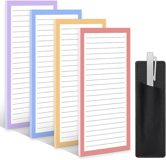 4 Pack Magnetic Note Pad for Fridge with Pen Holder, Totally 200 Sheets Magnetic To Do List, Grocery List, Shopping List, Memo Pads for Refrigerator（Light Color）
