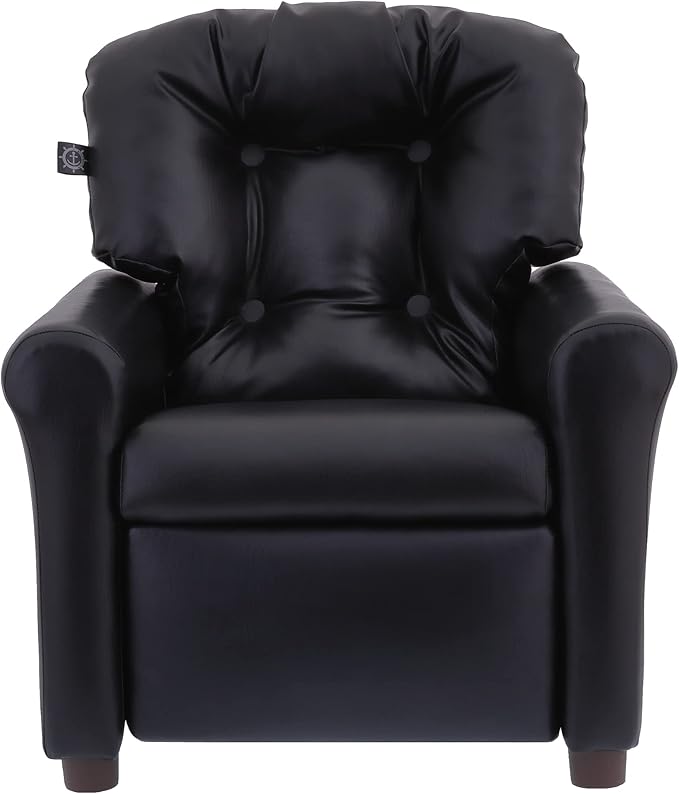 The Crew Furniture Traditional Kids Recliner, Toddler Ages 1-5 Years, Pu Faux Leather, Black