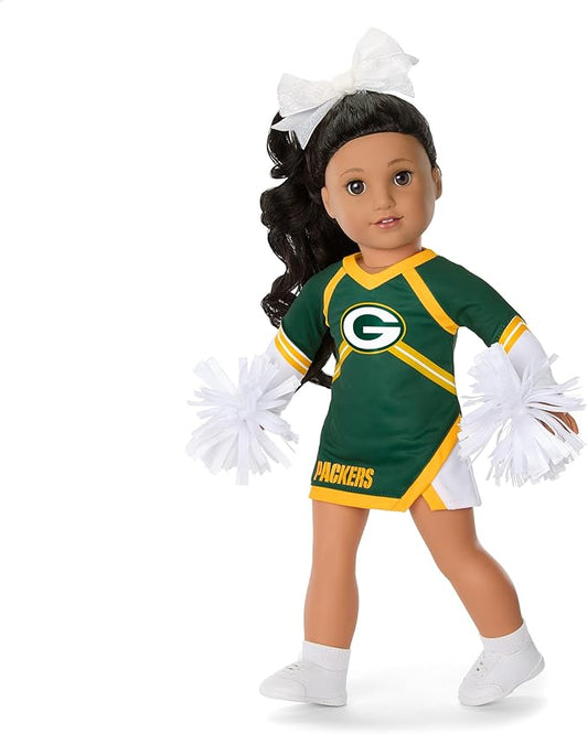 American Girl Greenbay Packers Cheer Uniform 18 inch Doll Clothes with Pom Poms, Navy and Grey, 5 pcs, Ages 6+