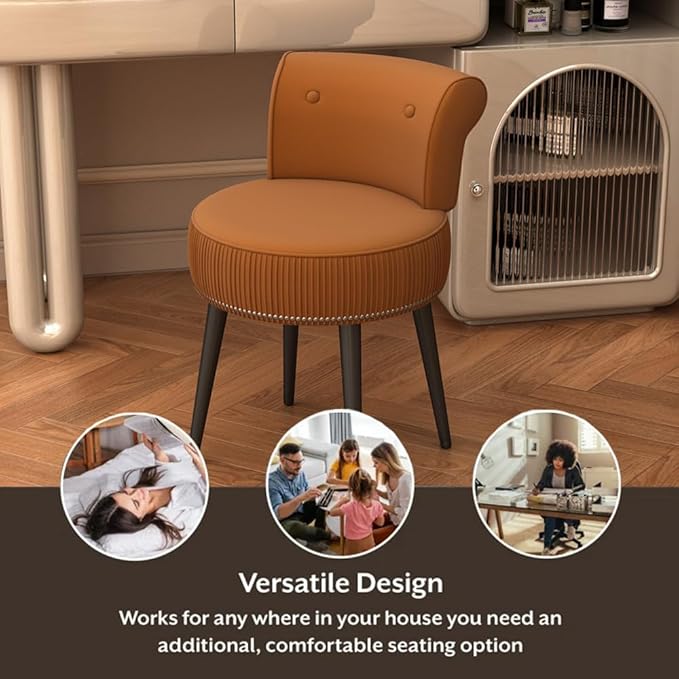 Vanity Stool - Vanity Chair with Back Small Vanity Makeup Vanity Chair Velvet Vanity Stool Chair Tufted Accent Chairs Makeup Chair for Vanity for Women Girls and Kids (Orange)
