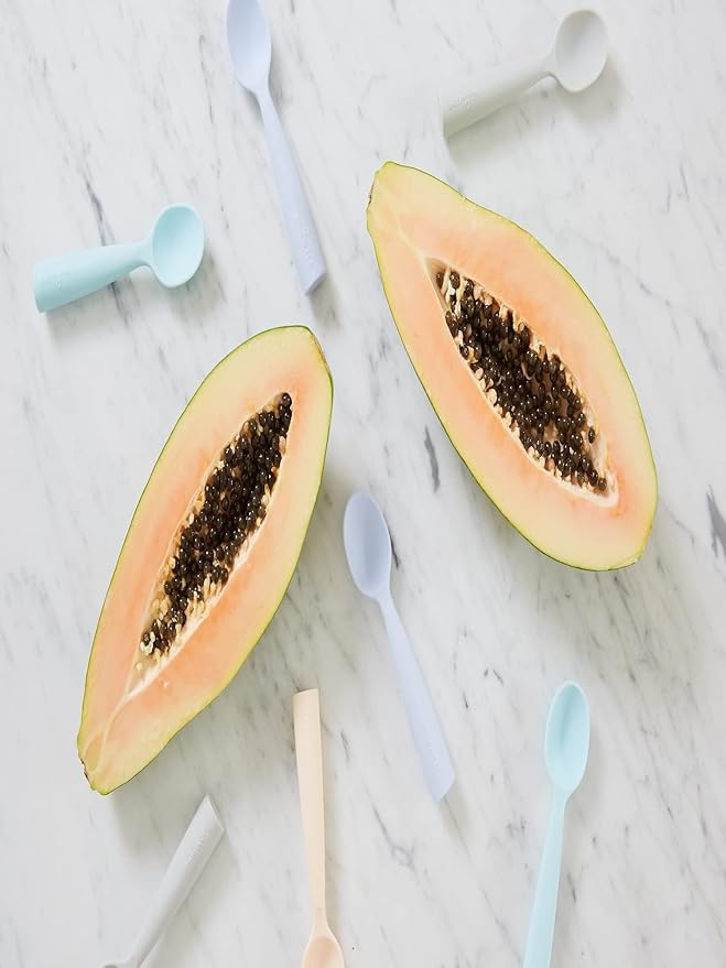 Miniware Silicone Baby Spoon for Training - BPA Free Baby Utensils - Baby Spoons Self Feeding 6 Months | 100% Food Grade Silicone - Modern & Dishwasher Safe Toddler Spoons (Grey and Cotton Candy)