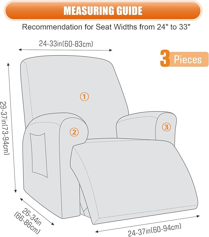 VANSOFY Recliner Chair Covers, 3-Pieces Stretch Recliner Covers for Recliner Chair Soft Reclining Chair Slipcover Furniture Protector for Dogs Cats(Charcoal Gray)