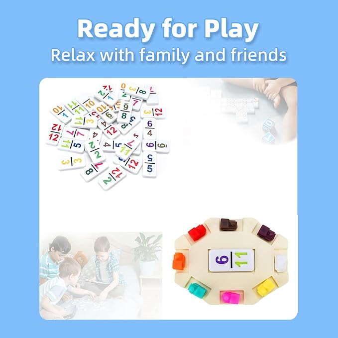 Mexican Train Dominoes Set Numbers, Double 12 Dominoes Set with 91 Colored Tiles and Protable Case, Travel Number Domino Set for Kids, Adults Family Board Team Games