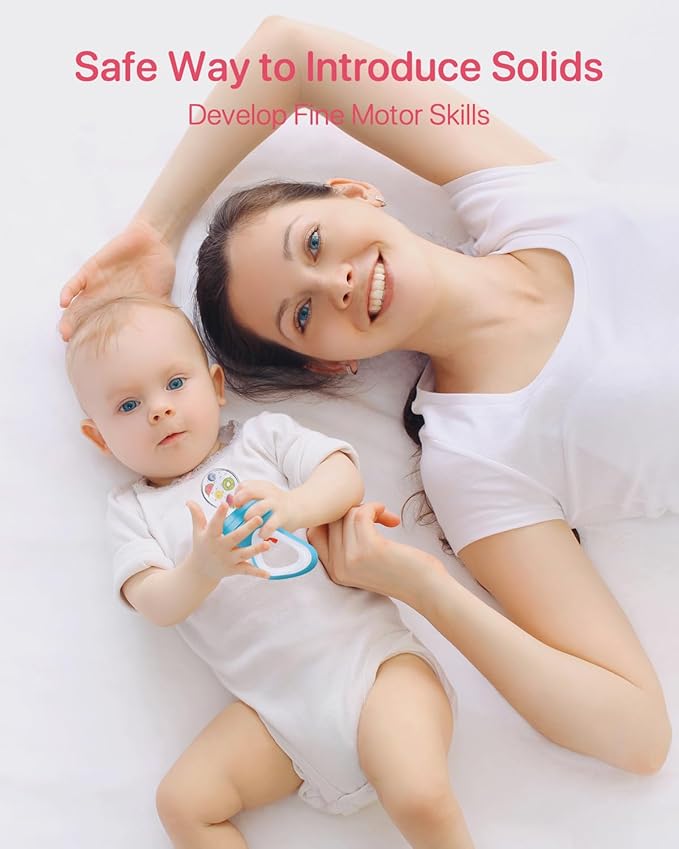 Food Feeder Baby Fresh Fruit Feeder (2 Pack) with 3 Different Sized Silicone Pacifiers, Mash and Serve Bowl with 4 Soft-Tip Silicone Baby Spoons, Perfect Baby First Stage Feeding Set by MICHEF