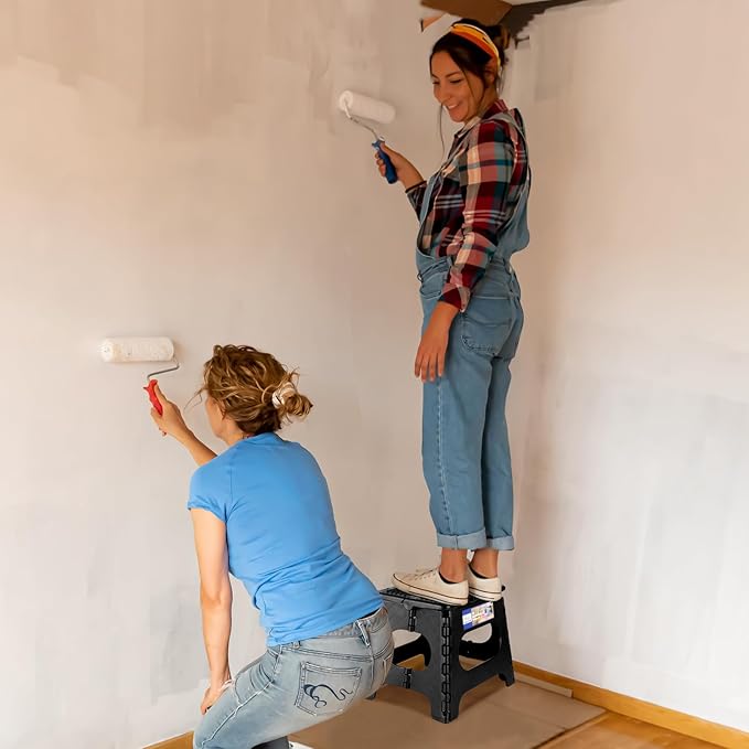 ACKO 10pack Folding Step Stool 13 inch Height Premium Heavy Duty Foldable Step Stools for Adults and Kids, Kitchen Plastic Small Collapsible Stepping Stool Hold Up to 300 LB Dot Black