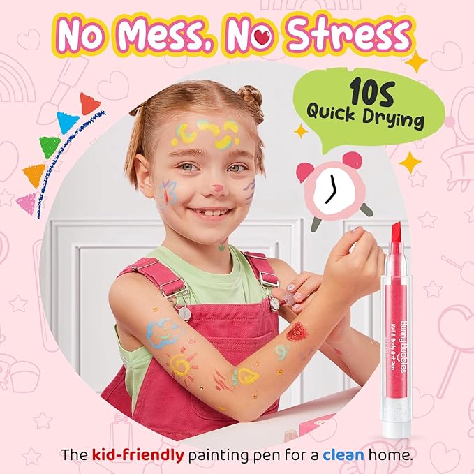 Kids Makeup Kit Washable Face Paint Kit, Girls Makeup Kits for Ages 4-12 Years, Body Face Marker Painting Pens Tattoos for Skin Temporary Toys Craft Kit, Toddler Toy Make Up Cosmetic Winter Gift