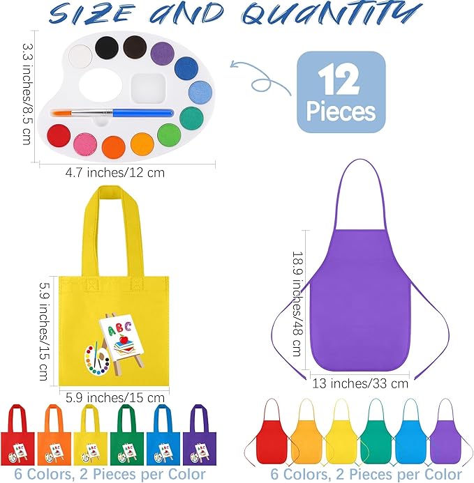 Aodaer 48 Pieces Mini Watercolor Paint Set Include 12 Colors 4 x 4 Inch Watercolor Paints, Wooden Canvas Easels, Canvas Tote Bags, Aprons, Back to School Art Beginner Supplies for Kids