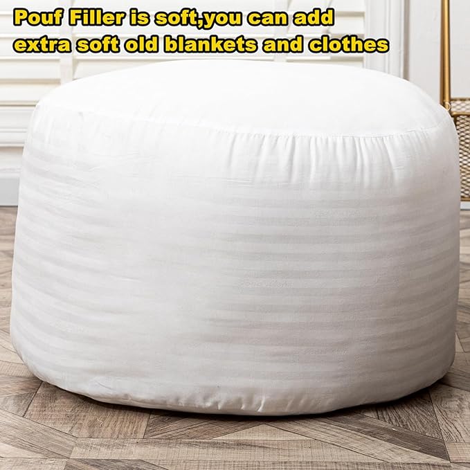 Asuprui Pouf Ottoman Stuffed Stuffed Ottoman Foot Rest Soft Plush Fiber Foot Stool 20x20x12 Inches Fuzzy Chair Floor Pouf Chair Foot Rest with Storage for Living Room Bedroom Coffee Pouf with Filler