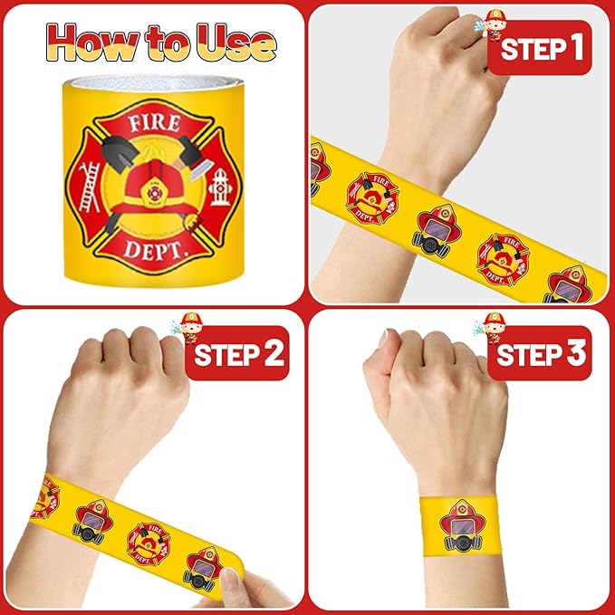 86PCS Fire Truck Party Favors 36PCS Fire Truck Slap Bracelets 50PCS Kids Fire Truck Stickers Firefighter Snap Bracelet for Kids Fire Truck Birthday Decorations Classroom Rewards Prizes