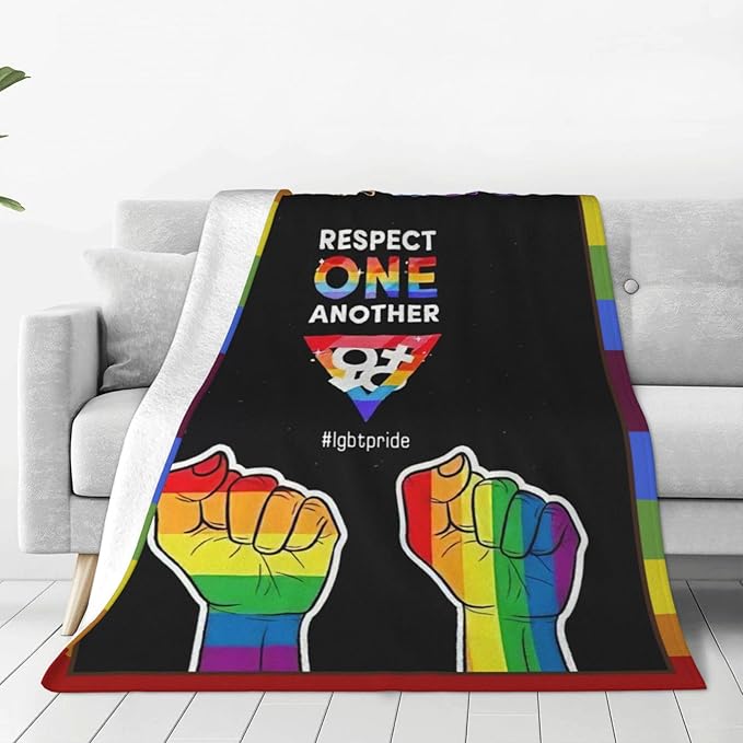 LGBT Throw Blanket Rainbow Progress Pride Blanket Soft Cozy Flannel Fleece Lightweight Plush Fuzzy LGBT Blanket Gifts for Gay LGBTQ Lesbian Transexual Friends Besties Couch Sofa Bed 50"X60"