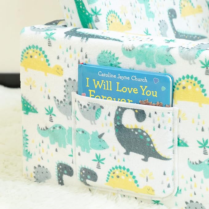 ALIMORDEN 2-in-1 Flip Out Cuddly Sherpa Toddler Couch, Convertible Sofa to Lounger, Dinosaur