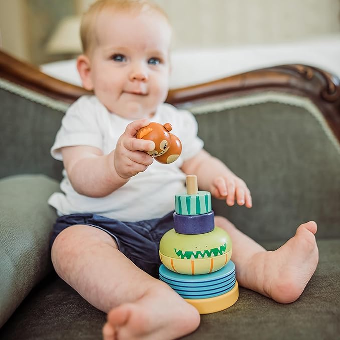 Orange Tree Toys: Stacking Ring: Jungle Animals - Wooden Colorful Stacking Puzzle Toy, Size & Motor Skills Developmental Toy, Toddler & Kids, Ages 1+