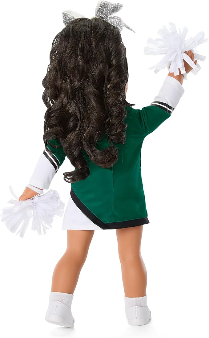 American Girl New York Jets Cheer Uniform 18 inch Doll Clothes with Pom Poms, Green and Black, 5 pcs, Ages 6+