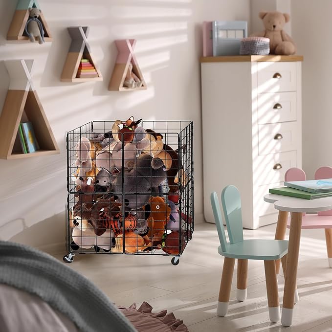 HEOMU Stuffed Animal Storage,Toy Bins for Kids Organizer,Toy Box Hold Up to 150 Plush Toysfor Nursery Play Room Bedroom Metal (Black)