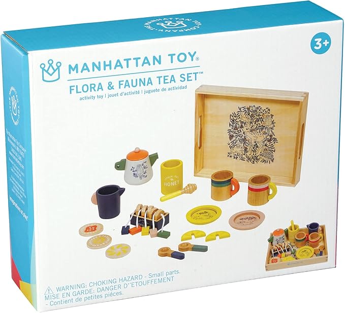 Manhattan Toy Flora & Fauna Toddler & Kids Pretend Play 23-Piece Wooden Tea Set