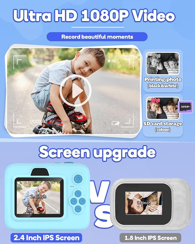 Kids Camera Instant Print,1080P Kids Instant Cameras That Print Photos,Christmas Birthday Gifts for Girls Age 3-12,Portable Toy for 3 4 5 6 7 8 9 10 Year Old Girls Boys-Blue