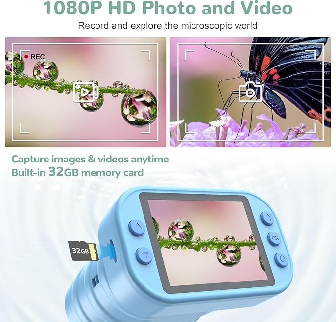 Kids Microscope - Mini Handheld Microscope for Kids, Portable Pocket Digital Microscope Toys for Girls Boys 4-12 Birthday Christmas Gifts