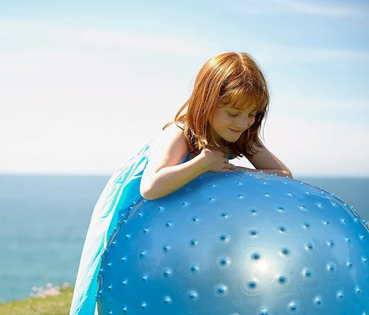 Large Sensory Massage Ball for Kids, 33.5" 85CM Bouncy Exercise Ball for Toddlers, Big Inflatable Ball with Tactile Spikes, Outdoor Ball Pool Ball Yoga Ball, Large Beach Ball (1 SET Bluish Gray BALL)