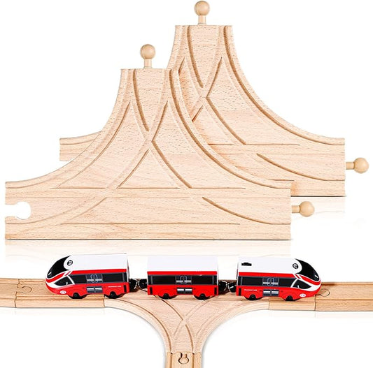 2 Pieces Wooden T Train Track Accessories for Toy Train Wood Track Bridges and Tunnels Multi Way Switch Expansion Compatible with Most Railroad Set