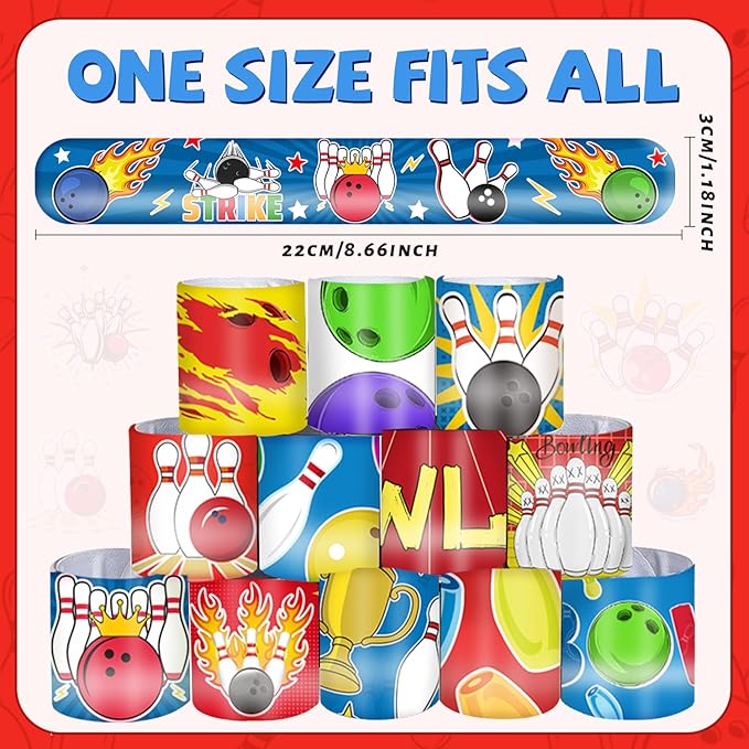 48 PCS Bowling Slap Bracelets Party Favors Bowling Wristbands Bracelets Goodie Bag Fillers for Bowling Birthday Decorations Supplies for Class Reward Prizes Gift for Kids Party Favors Birthday Gifts