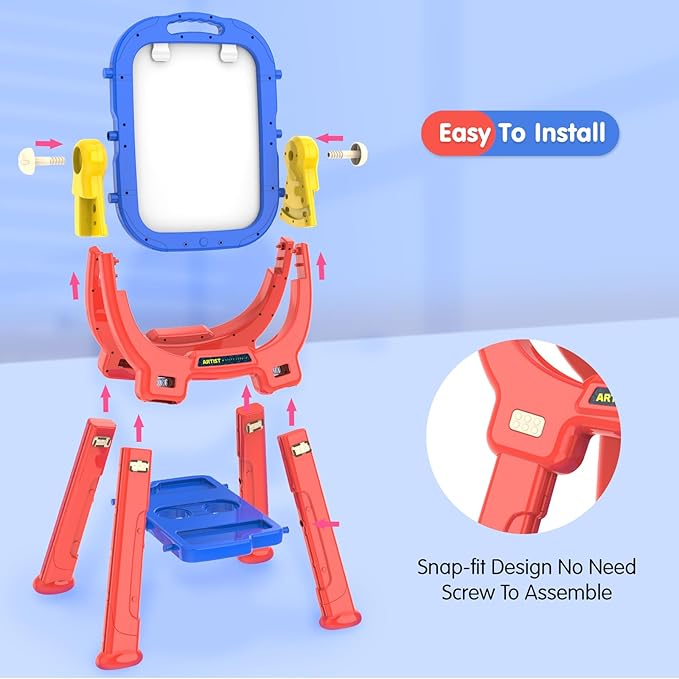 Victostar Easel for Kids, Rotatable Double Sided Adjustable Standing Art Easel with Drawing & Writing Accessories for Kids Boys and Girls (Red Blue)