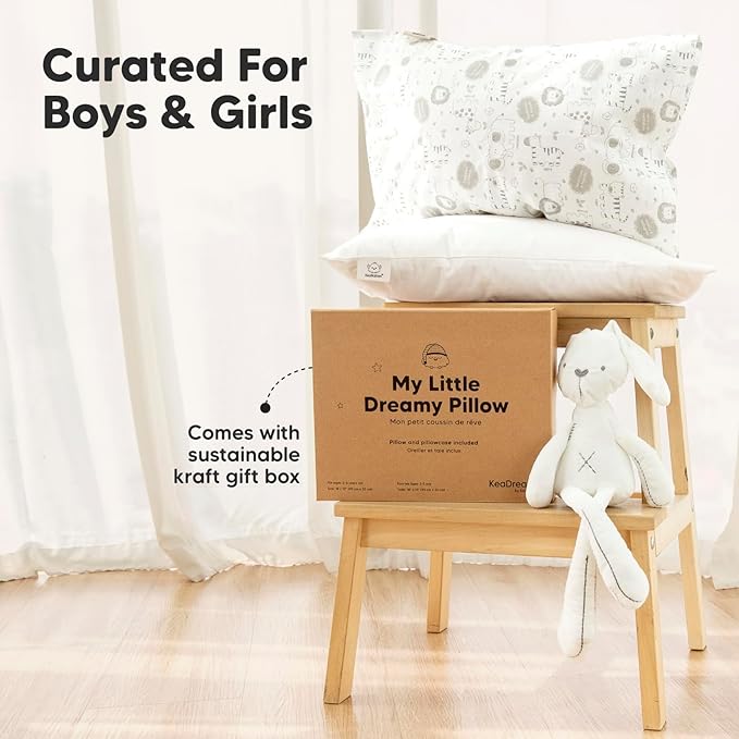 Toddler Pillow with Pillowcase - 13x18 My Little Dreamy Pillow, Organic Cotton Toddler Pillows for Sleeping, Kids Pillow, Travel Pillows, Mini Pillow, Nursery Pillow, Toddler Bed Pillow (Meadow)