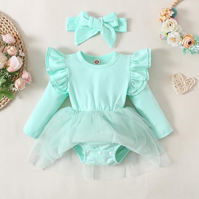 Baby Girl Ruffle Sleeve Romper Dress Outfit Newborn Princess Tulle Dresses Infant Jumpsuit Tutu Skirt Set Clothes