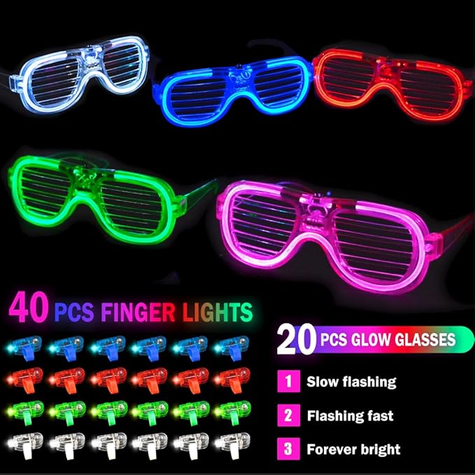 148 PCS Glow in the Dark Party Supplies 12 PCS Foam Glow Sticks 12 PCS LED Glasses 24 PCS Finger Lights 100 PCS Glow Sticks Bracelets Neon Glow Party Favors Christmas Wedding Birthday Concert New Year