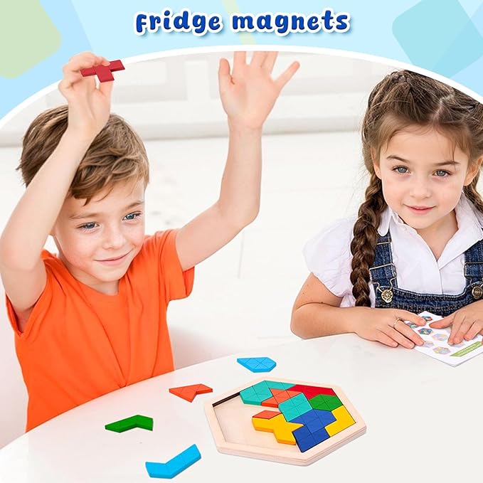 3 otters Wooden Puzzles, Educational Brain Teaser Game,Sorting Board with Guide Book,Educational Toys Shape Pattern Block for Boys and Girls