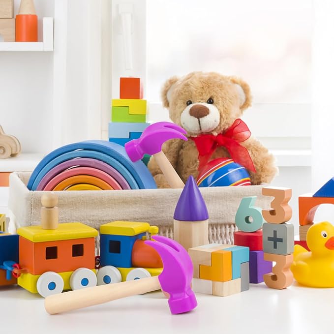 2 Pack Wooden Hammer Toys Simulation Hammers Maintenance Tools Educational Toys for Kids Birthday Party Games Supplies (Purple)