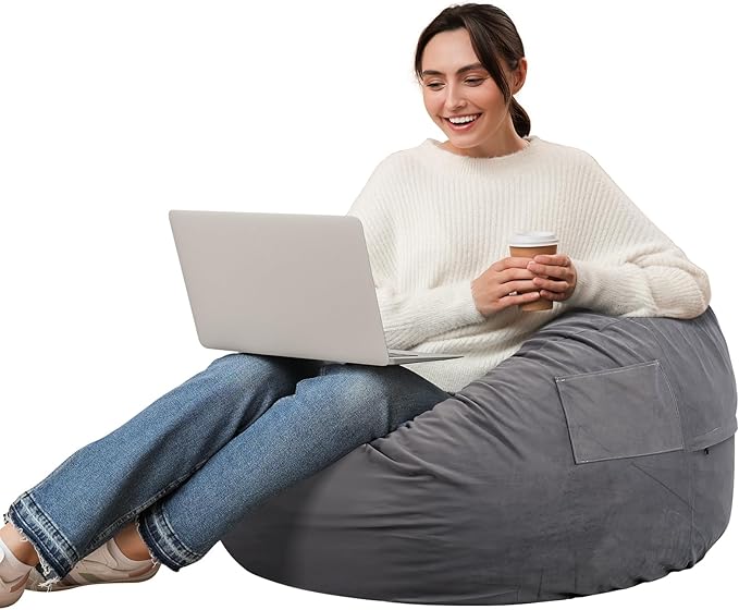 Sweetcrispy Bean Bag Chair for Kids/Teens, Oversized Beanbag for Gaming Reading Foam Filled Couch Furniture with Soft Removable Cover, Giant Comfy Sofa for Living Room Bedroom College Dorm, 3 Feet