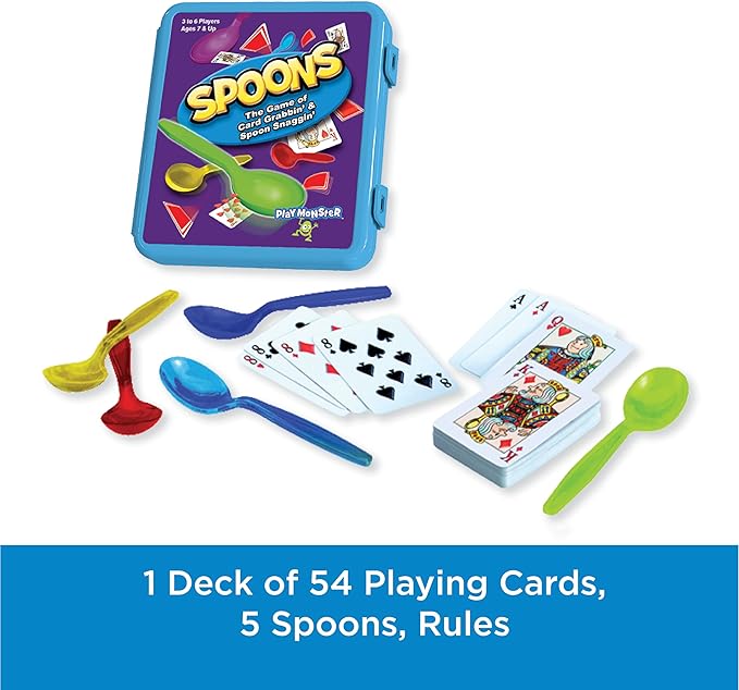 Spoons in a Case, Card Games for Kids - Spoons Game, Deck of Cards, Fun Family Games for Kids and Adults, Playing Cards, Game Night, Travel Games, 3-6 Multi-Player Card Game, Games for Adults, Ages 7+