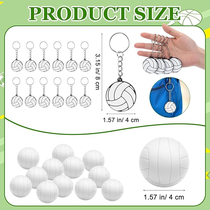 48 Pcs Volleyball Party Favors for Kids Include 12 Volleyball Drawstring Bags, 12 Volleyball Keychain, 12 Silicone Volleyball Bracelets, 12 Mini Stress Ball for Sports Birthday Supplies