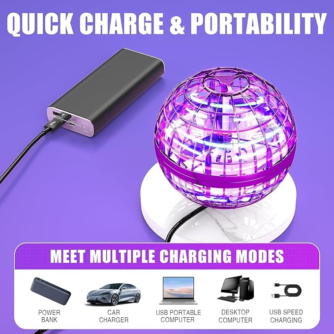 2025 Flying Orb Ball Toy, Galaxy Boomerang Hover Ball Led Lights Mini Drone Globe Hand Controlled Flying Ball Toys Cool Toys Gift for 6 7 8 9 10+ YearOld Boys Girls Teens Outdoor Toys(Purple)