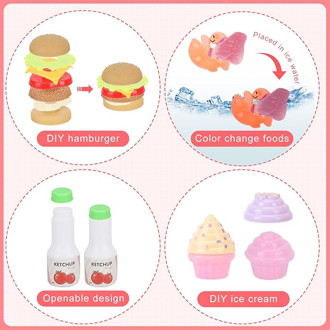 Kids Kitchen Playset, Toy Kitchen Set with Light, Music, Sink and Play Food Kitchen Accessories, Pretend Play Kitchen for Toddler 3-5