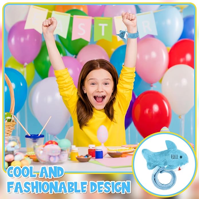 6 Pieces Shark Slap Bracelets Stuffed Animal Slap Band Party Favors Plush Slap Bracelets Bulk for Kids Party Favors Birthday Gifts