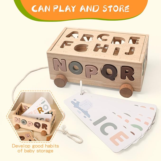 Montessori Shape Sorter Toys for Toddler 1-3, Silicone Alphabet Letters Baby Puzzles & Flash Cards, Fine Motor Skills Preschool Learning Toys, Activities Birthday Gift for 1 2 3 Years Old Boys Girls