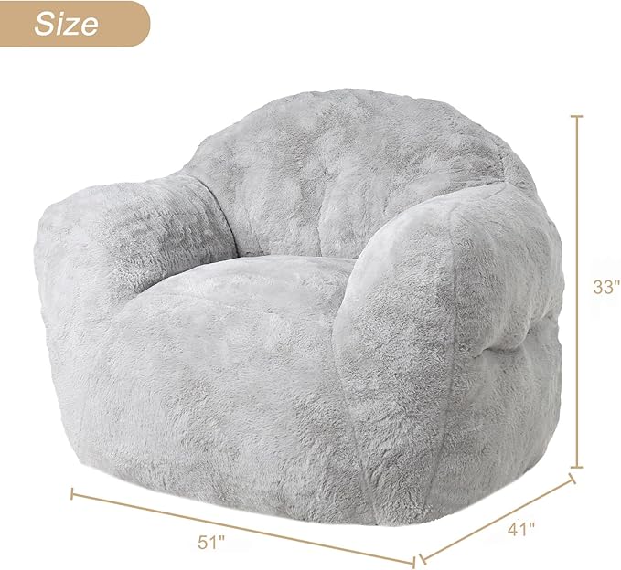 Giant Bean Bag Chair, 51" Large Bean Bag Chairs for Adults Kids High-Density Foam Filled Bean Bag Couch with Armrests, Big Beanbag Sofa Chair for Reading, Light Grey
