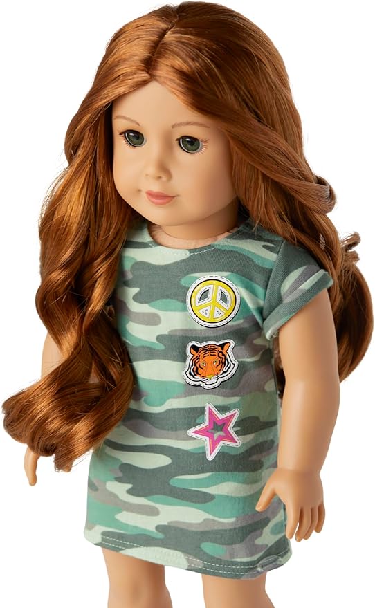 American Girl Truly Me 18-inch Doll #103 with Green Eyes, Red Hair, Light-to-Medium Skin, Camo T-shirt Dress, For Ages 6+