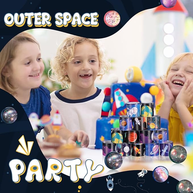 32 Pieces Space Bouncy Balls Slap Bracelets Set, Inclued 16 Space Slap Bracelets and 16 Rubber Space Theme Galaxy Bouncy Balls for Outer Space Birthday Party Favors Supplies Toys Bag Fillers