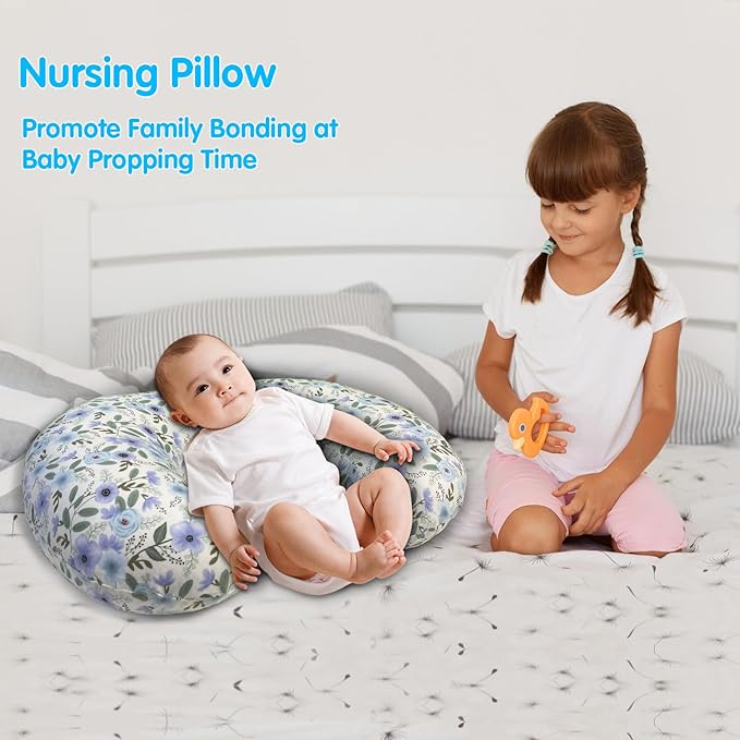 Nursing Pillow, Breastfeeding Pillows with Standard Size Removable Cover, Breast Feeding Pillow with Breathable Filling, Ergonomic Nursing Essentials for Bottle and Breastfeeding- Leaves…