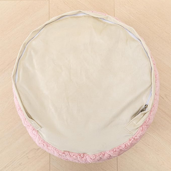 Pouf Ottoman Stuffed 20x20x12 Inches Floor Pouf Plush Fiber Ottoman Foot Rest Under Desk Foot Stool for Living Room Bedroom (Pink Pouf with Filler)