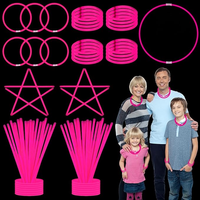 75 Glow Sticks Bracelets and Necklaces, 8'' Glowsticks Bulk Pack Bright Glow in the Dark Party Supplies for Kids (Pink)