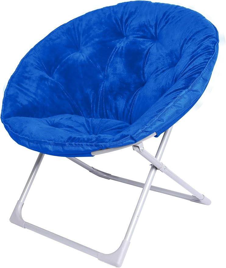 Amazon Basics Faux Fur Saucer Shaped Chair with Foldable Metal Frame, Blue, 32.3"D x 27.2"W x 32.3"H
